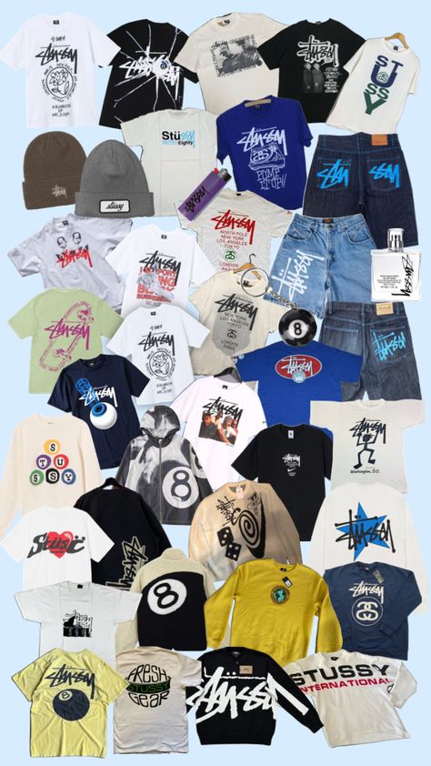 stüssy #stussy #vintage #vintageaesthetic #vintagecollage #vintagefashion #fashion #outfit #outfitinspo #fit #fitinspo #brand Stussy Vintage, Street Style Outfits Casual, Baggy Outfit Ideas, Cool Fits, Birthday Wishlist, Men Fashion Casual Outfits, Summer Outfits Men, Tshirt Outfits, Cute Everyday Outfits