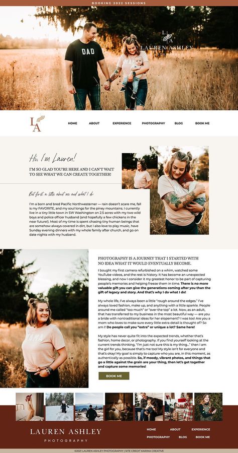 About page design for photography website. Showit about page, Showit web design by Karima Creative Photographer About Me Page Examples, About Me Page Examples, Photographer About Me, About Page Design, Website About Page, Great Website Design, About Me Page, About Page, Web Design Tips