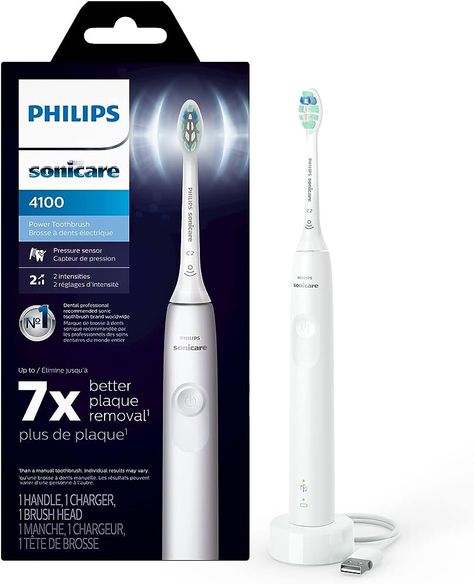 Philips Sonicare 4100 Power Toothbrush, Rechargeable Electric Toothbrush with Pressure Sensor, White HX3681/23 : Amazon.ca: Health & Personal Care Philips Sonicare Toothbrush, Sonicare Toothbrush, Toothbrush Accessories, Power Toothbrush, Plaque Removal, Philips Sonicare, Sonic Toothbrush, Manual Toothbrush, Electric Toothbrush