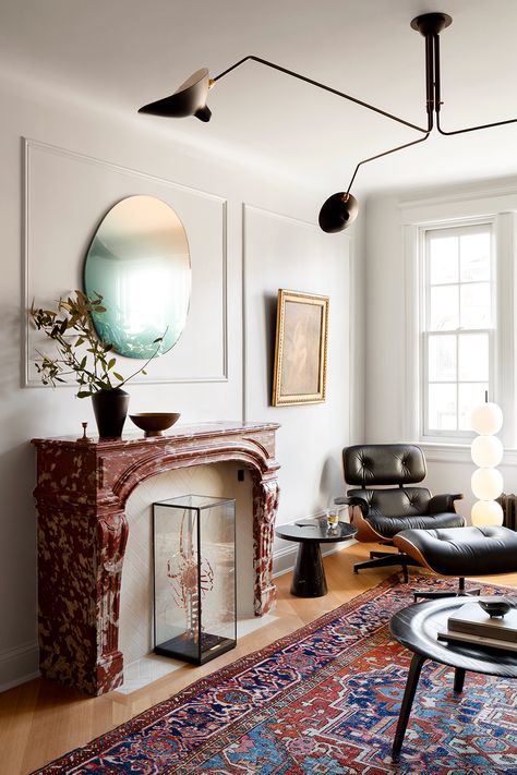 Tiny Dining Rooms, Opulent Interiors, Marble Fireplace, Red Marble, Small Apartment Living Room, Bedroom Images, Marble Fireplaces, City Apartment, Living Room With Fireplace