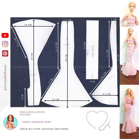 Mermaid Skirt Pattern, Mermaid Dress Pattern, Ken Clothes, Crochet Barbie Patterns, Barbie Dress Pattern, Dress Barbie Doll, Barbie Bridal, Sewing Barbie Clothes, Barbie Wardrobe