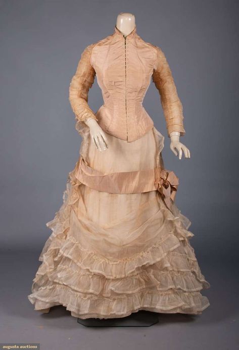 Upcoming Sales 1870s Dress, 1870s Fashion, Victorian Era Fashion, Tan Silk, Velvet Evening Dress, Silk Evening Gown, Era Fashion, 1800s Fashion, Bustle Dress