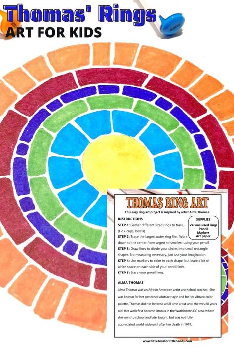 Alma Thomas Art Lesson, Alma Thomas Art Projects For Kids, Alma Thomas Art, Circle Art Projects, Abstract Circle Art, Famous Artists For Kids, Simple Art Activity, Creative Art Activities, Popsicle Art