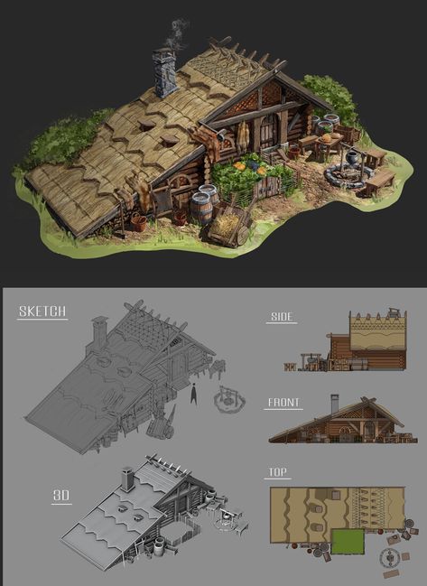 ArtStation - Viking_Architecture Viking House Interiors, Viking Architecture, Casa Viking, Viking Hall, Viking House, Viking Village, Modern House Floor Plans, Minecraft Interior Design, Environment Painting