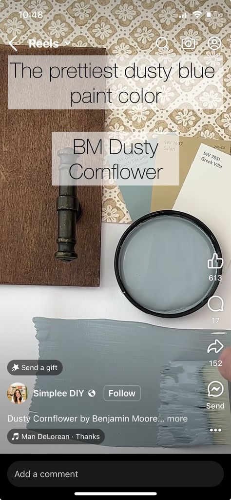 French Moire Paint Color, Bm Dusty Cornflower, Dusty Blue Cabinets, Dusty Cornflower Benjamin Moore, Dusty Blue Bathroom, Dusty Blue Nursery, Dusty Blue Paint, Paint Color Inspiration, Favorite Paint Colors