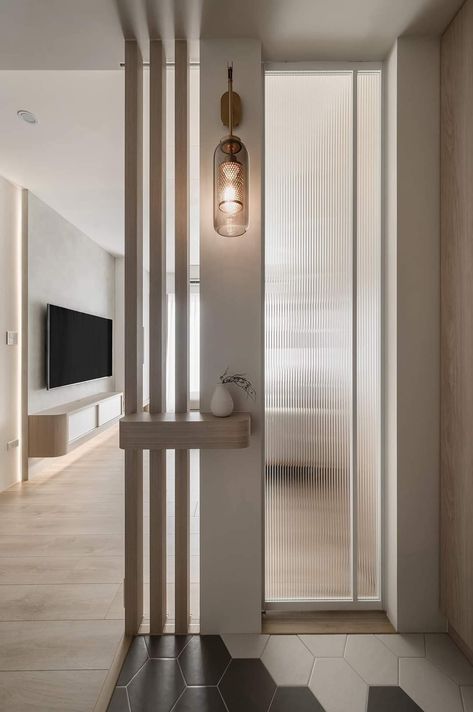 Entrance Partition Design, Foyer Divider, Hall Divider, Entrance Partition, Japandi Design, Minimalist Kitchen Design, Apartment Living Room Design, Bathroom Redesign, Partition Design