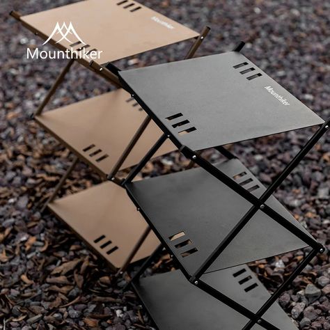 MOUNTAINHIKER Outdoor Aluminum Alloy 3 Layers 3 Panels / 2 Layers 4 Panels Shelf Portable Folding Outdoor Bbq Table, Glamping Accessories, Unique Camping Gear, Folding Camping Table, Bbq Table, Camping Set Up, Camping Furniture, Camping Tools, Camping Table