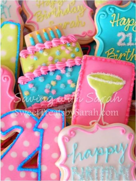 Decorated Birthday Cookies, Margarita Cookies, Flooded Cookies, Guys 21st Birthday, Happy Birthday Cookie, Happy Happy Birthday, Cookie Platter, Birthday Cookie, 30th Birthday Decorations