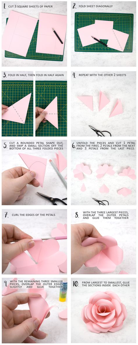 How to Make Simple, Realistic Paper Roses - The Paperbox Simple Paper Flower, Paper Roses Diy, Origami Rose, Rose Tutorial, Easy Paper Crafts Diy, Paper Bouquet, Paper Flower Crafts, Diy Roses, Paper Flower Template