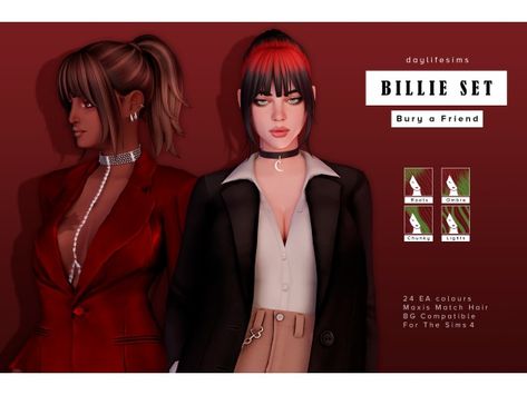 BILLIE HAIR SET - Bury a Friend by daylifesims - The Sims 4 Download - SimsFinds.com Sims 4 Cc Billie Eilish Hair, Sims 4 Cc Billie Eilish, Sims 4 Wingsims Hair, Daylifesims Sims 4 Hair, Sims 4 Ariana Grande Hair, Daylife Sims Hair, Friends Set, The Sims 4 Download, Hair Setting