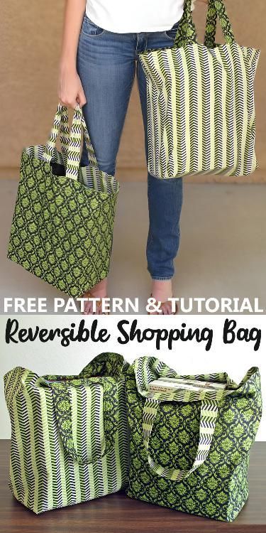 Reusable, reversible bags - free sewing tutorial. I love this set because they are large and sturdy. How to sew - step by step. Easy Shopping Bags To Sew, Large Tote Bag Pattern Free, Quilted Tote Bags Tutorial, Shopping Bag Tutorial, Large Tote Bag Pattern, Sewn Bags, Patchwork Quilting Designs, Tote Tutorial, Tote Bag Pattern Free