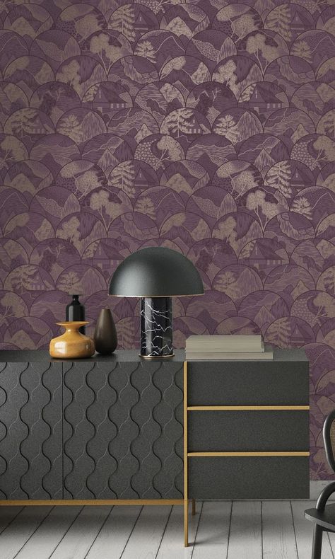 Plum Tropical Oriental Metallic Wallpaper this wallpaper features an oriental tropical scene with metallic detail. This design will sophistication to the area. Use it in the bedroom or in a pantry to add a luxurious feel to the area. It comes in a different color that suits your needs and taste. Get your free sample no Plum Wallpaper, Shelf Liner, Glass Splashback, Metallic Wallpaper, Wallpaper Direct, Styl Boho, Wallpaper Online, High Quality Wallpapers, Burke Decor