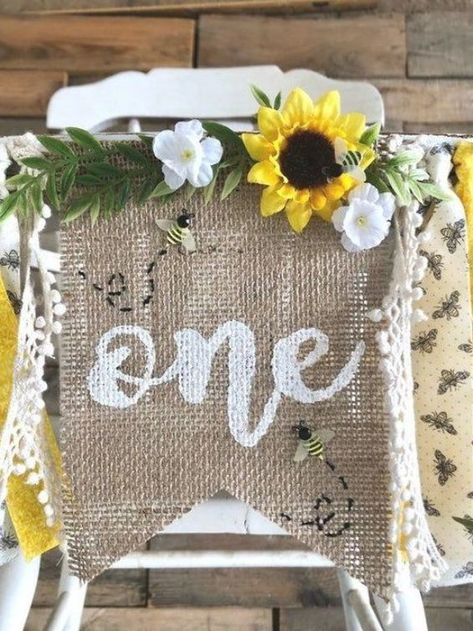 Sunflower First Birthday Girl, Sunflower First Birthday, Bday Banner, Wildflower Birthday Party, Sunflower Birthday Parties, Birthday Chair, Wildflower Birthday, Cake Smash Pictures, First Birthday Banner