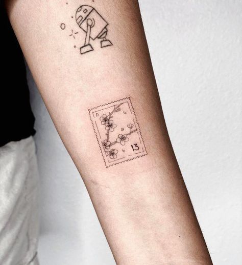 Korea Stamp Tattoo, Asian Stamp Tattoo, Dainty Japanese Tattoo, Japan Stamp Tattoo, Korean Stamp Tattoo, Tattoo Ideas Japan, Tattoo Timbre, Stamp Tattoos For Women, Post Card Tattoo