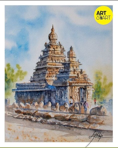 Shore Temple, Hanuman Tattoo, India Inspired, Pen Sketch, Urban Sketching, Original Watercolor Painting, Watercolour Painting, Original Watercolors, Watercolor Painting