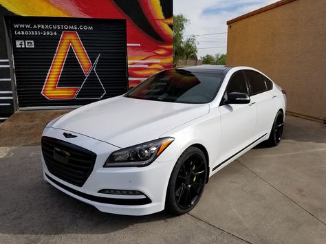 2015 Hyundai Genesis 5.0 1) 20" Niche Vicenza Wheels 2) New Nitto NT555 Tires 3) Full Dechrome w/Gloss Black 4) Lime Green Brake Calipers  5) Custom Reflective Brake Logos 6) Gloss Black Badges  7) Gloss Black Side Mirrors 2015 Genesis Sedan, 2015 Hyundai Sonata Custom, 2015 Hyundai Genesis Sedan, Black Honda, Bling Car Accessories, Hyundai Genesis, Car Goals, Chevy Muscle Cars, Custom Muscle Cars