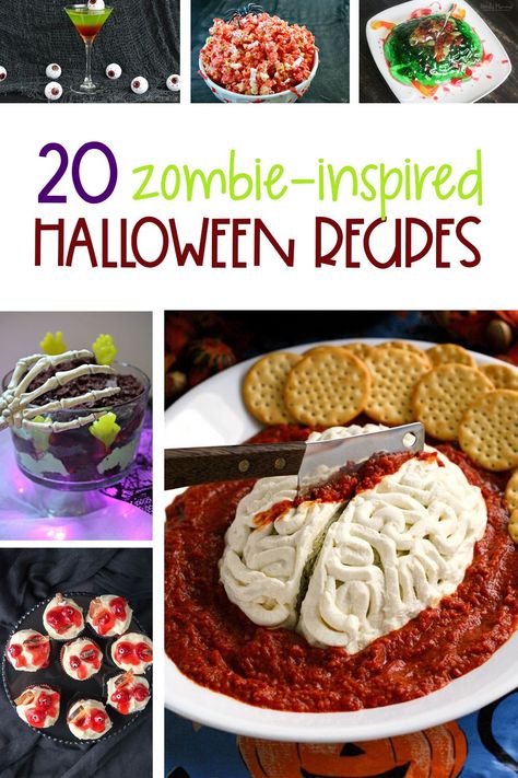 20 Halloween Zombie Recipes Zombie Snacks, Zombie Food, Halloween Movie Night, Zombie Party, Zombie Movies, Halloween Zombie, Halloween Dinner, Zombie Halloween, Theme Halloween