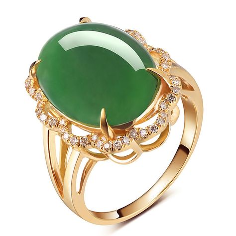 8.29ct Jade Ring 100% Natural Real Ice kinds of Jade 18K Gold Ring for women with 0.21ct Natural Diamond RXB Fine Jewelry Jade Rings For Women, Month Gemstones, Jade Rings, Diamond Rings Design, Gold Jewelry Sets, Gold Rings Fashion, Gold Ring Designs, Precious Jewels, Jade Ring