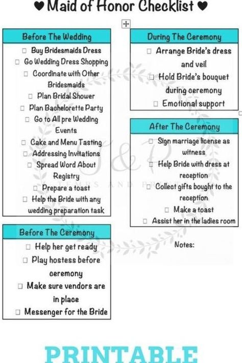 Small Wedding Planning Checklist, Bridesmaid Duties Checklist, Bridesmaid Checklist, Bridesmaid Printable, Bridal Shower Planning Checklist, Bachelorette Party Checklist, Maid Of Honor Duties, Wedding Planning Checklist Detailed, Bridal Shower Checklist