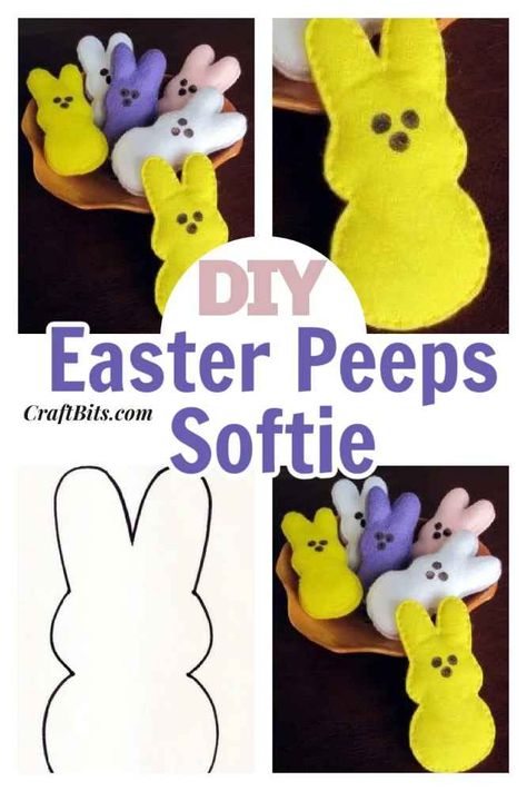 10 Minute Fleece Bunny, Diy Peeps Plush, Peeps Crafts Projects, Easter Sewing Crafts Free Pattern, Felt Bunny Pattern Free, Peeps Template, Felt Bunny Pattern, Chevron Blankets, Diy Peeps