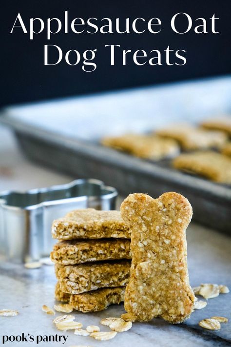 Applesauce dog treats with rolled oats - Pook's Pantry Recipe Blog Honey Cinnamon Dog Treats, Maple Syrup Dog Treats, Fall Dog Treat Recipes, Shelf Stable Dog Treat Recipe, Shelf Stable Dog Treats, Dog Chews Homemade, Diy Dog Treats To Sell, Long Lasting Dog Treats Homemade, Grain Free Dog Treat Recipes