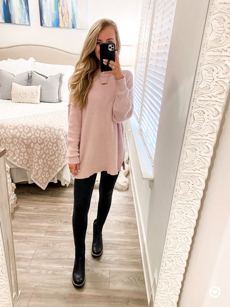 Target Chelsea Boots Outfit, Winter Comfy Outfits, Neutral Wardrobe, Aerie Sweater, Chelsea Boots Outfit, Winter Maternity Outfits, Boots And Leggings, Light Pink Sweaters, Work Home