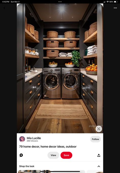 Black And Wood Laundry Room, Black And Gold Laundry Room, Wood Laundry Room, Laundry Room, Wood, Quick Saves, Black