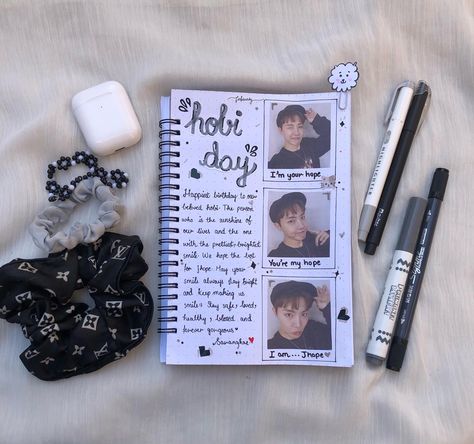 J Hope Journal, Bts Jhope Birthday, Jhope Birthday, Birthday Spread, Birthday Journal, Kpop Journal, Journal 3, Bright Smile, Bts Drawings