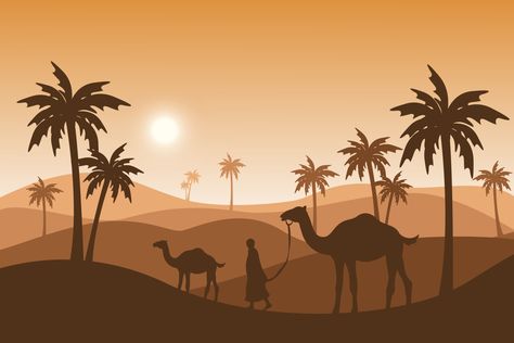 Download the camel and people silhouete background, islamic illustration wallpaper, eid al adha holiday, beautiful sunlight landscape, palm tree, sand desert, vector graphic 5281415 royalty-free Vector from Vecteezy for your project and explore over a million other vectors, icons and clipart graphics! Desert Vector, Camel Illustration, Camels Illustration, Islamic Illustration, Eid Wallpaper, Islamic City, Background Islamic, Illustration Wallpaper, Tree Saw