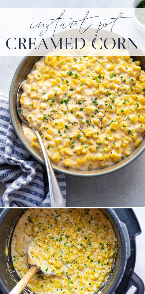 Made entirely in the instant pot in minutes, this instant pot creamed corn is so rich and creamy and the perfect side dish for any holiday meal! Homemade Cream Corn, Savory Sides, Canning Sweet Corn, Creamy Corn, Side Dishes Recipes, Creamed Corn, Holiday Meal, Cream Cheese Recipes, Thanksgiving Sides