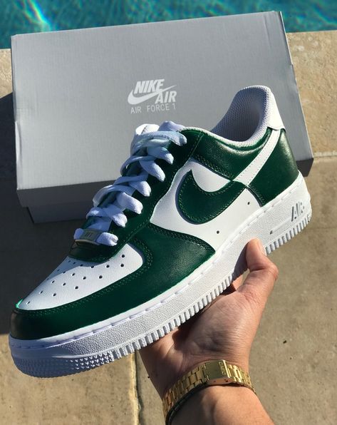 Nike Air Force 1 DARK GREEN - the "COLORS collection" by g-studio Green Air Force, Painted Nikes, Custom Painted Shoes, Custom Shoes Diy, Nike Shoes Air Force, Nike Air Force 1s, Air Force 1s, Custom Air Force 1, Nike Air Shoes