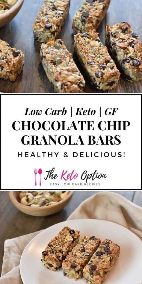 Keto Chocolate Chip Granola Bars Keto Snack Bars, Low Carb Snack Bars, Low Carb Granola Bars, Chocolate Chip Granola, Bars Healthy, Chocolate Chip Granola Bars, Low Carb Granola, Healthy Granola Bars, Keto Granola