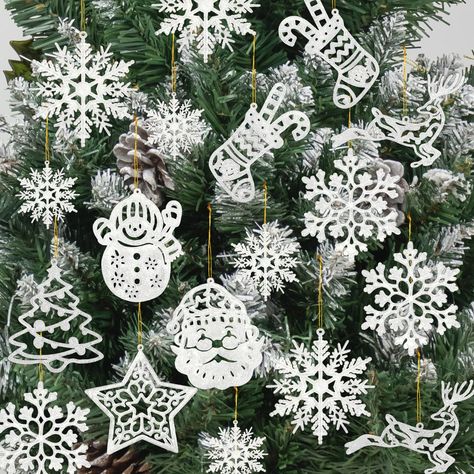 PRICES MAY VARY. ✔️【VALUABLE PACK】You will get 42pcs Christmas tree ornaments with 10 patterns, including Christmas tree, snowflake, stocking, snowman, star, reindeer and Santa. Each measuring approx 3"-4.3", sparkling hanging ornaments add a beautiful touch to your Christmas party. ✔️【PREMIUM MATERIAL】These white snowflake decorations were made of high-quality plastic and glitter powder, durable and reusable, store carefully and can be used for next year. ✔️【SPARKLING DESIGN】Each of our hanging Snow Flake Christmas, Winter Wonderland-party, Christmas Stocking Decorations, Silver Christmas Ornaments, Blue Christmas Ornaments, White Christmas Ornaments, Buy Christmas Tree, Winter Wonderland Party, Winter Wonderland Christmas