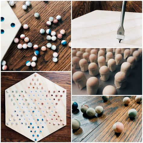 Checkers Board Diy, Homemade Checkers Game, Diy Chinese Checkers Board, Wood Checker Board, Chinese Checkers Board, Checkers Board Game, Pallet Home Decor, Chinese Checkers, Diy Yard Games