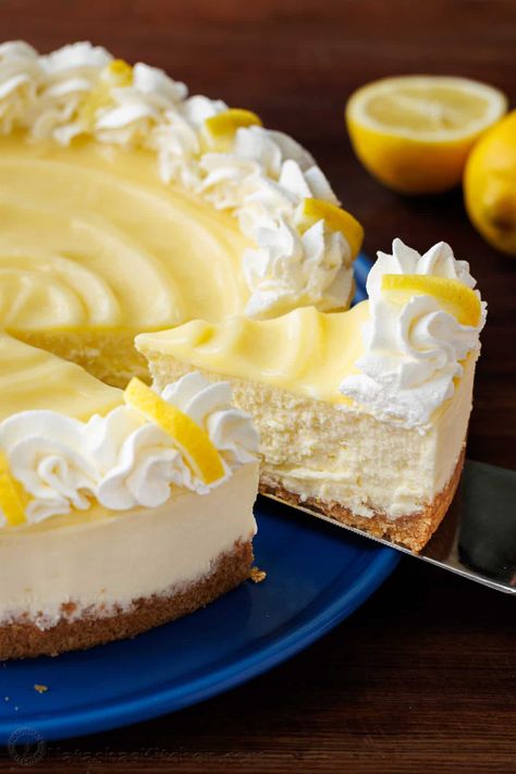 Lemon Cheesecake Recipe Easy Lemon Desserts, Classic New York Cheesecake, Natasha Kitchen, Lemon Cheesecake Recipe, Easy Lemon Cheesecake, Lemon Desserts Easy, Lemon Cheesecake Recipes, Lemon Cheese, Lemon Blueberry Muffins