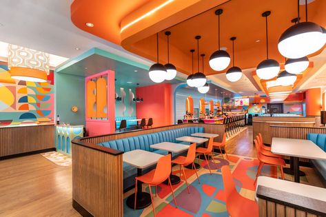 Wid Chapman Architects Crafts Interiors that Are Meditations on Life and Color  - Metropolis 70s Restaurant, Restaurant Interior Design Ideas, Hell’s Kitchen, Hell's Kitchen, Bathroom Furnishings, Peachy Keen, Cafe Interior Design, Salou, Restaurant Interior Design