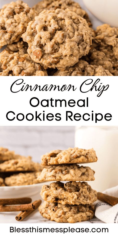 Oatmeal Cookies with Cinnamon Chips Cinnamon Chip Oatmeal Cookies, Cinnamon Oatmeal Chocolate Chip Cookies, Cinnamon Chip Cookies Recipes, Oatmeal Cinnamon Chip Cookies, Cinnamon Chips Recipes, Leftover Oatmeal Cookies, Best Chewy Oatmeal Cookies, Cookies With Cinnamon Chips, Oatmeal Cinnamon Cookies