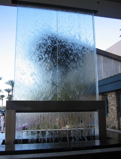 Atrium Water Feature, Indoor Outdoor Water Feature, Water Wall Architecture, Water Curtain Wall, Spa Water Feature, Water Installation, Water Wall Fountain, Aqua Design, Water Fountain Design