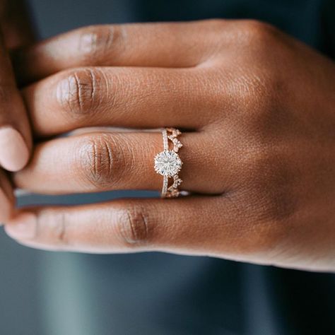 Some pretty wedding set inspiration to lift your spirits. 💐This Unveiled Ring has a pave band, triple prongs, and a champagne diamond set… Melanie Casey, Diamond Cluster Engagement Ring, Pave Band, Marquise Cut Diamond, Ring Oval, Oval Cut Diamond, Champagne Diamond, Pretty Wedding, Wedding Set