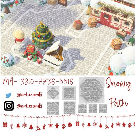 Acnh Snowy Brick Path, Acnh Winter Path, Acnh Christmas Path Codes, Acnh Holiday Codes, Christmas Acnh, Acnh Winter, Acnh Christmas, Snowy Path, Winter Core