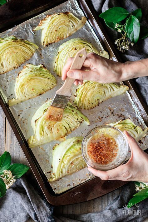 Roasted Cabbage Wedges with Lemon Garlic Butter: an easy, healthy side dish you can serve for a low carb dinner. Simply use fresh green cabbage, garlic, lemon and butter. Enjoy the health benefits of this quick vegetarian recipe that can be roasted in the oven on one tray. | www.savortheflavour.com #stpatricksday #cabbage Cabbage Wedges, Roasted Cabbage Wedges, Easy Healthy Side Dishes, Tray Dinner, Quick Vegetarian Meals, Roasted Cabbage, Healthy Side Dish, Carb Dinner, Vegetarian Recipe