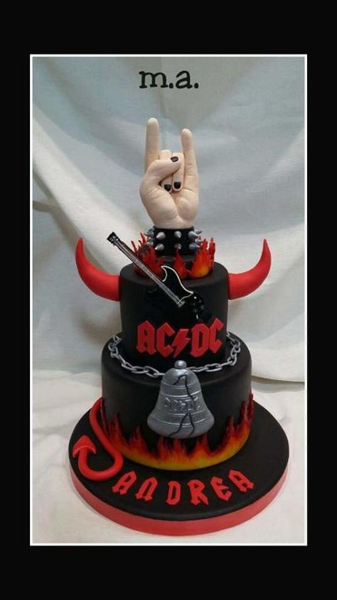 ACDC cake by Isabel Acdc Birthday Cake, Acdc Party, Dc Cake, Spa Cake, Rock Cake, Skull Cake, Dino Cake, Birthday Cakes For Women, Cakes For Women