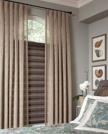 Drapes – Valances - Drapery Hardware | Lafayette Interior Fashions Brown Bedroom Curtains, Bedroom Window Treatments, Curtain Blinds, Beautiful Bedrooms Master, Bedroom Curtain, Window Treatments Bedroom, Curtains And Draperies, Bedroom Curtains, Bedroom Window