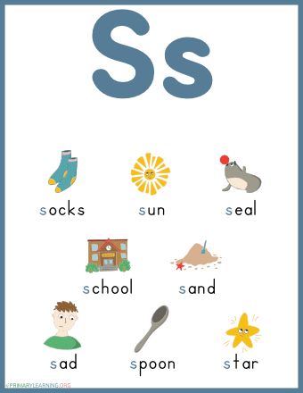 Build phonics skills and practice beginning sound S with your children! This worksheet features pictures of things that begin with the letter S. Teachers and parents can use this printable to introduce the concept of identifying words that start with the letter S. The beginning letter S is highlighted in blue to show Vowels Kindergarten, Kinesthetic Learning Style, Letter S Activities, Letter S Worksheets, Sight Words Worksheets, Phonics Reading Passages, Pictures Of Things, Teaching Cursive, Kinesthetic Learning