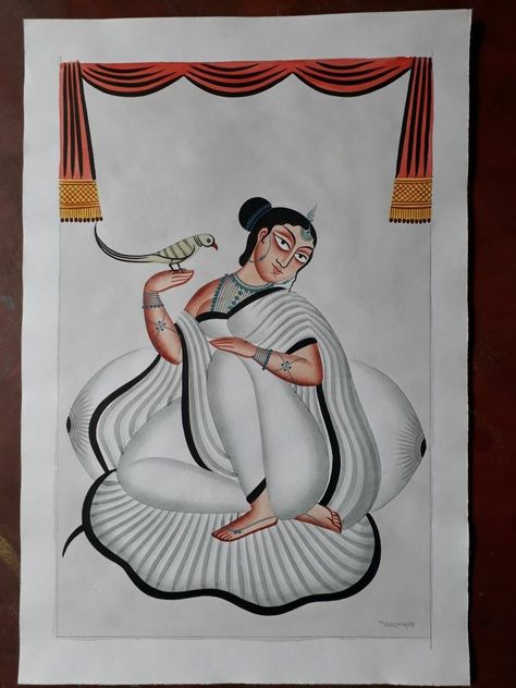 Traditional Kalighat painting to buy this Indian artwork you can call/whats App/wechat on +91 7045 640 740 Kalighat Paintings Easy, Kalighat Paintings Folk, Bengali Art Culture, Bengal Folk Art, Bengal Painting, Kalighat Paintings, Lotus Lamp, Bengali Art, Indian Artwork