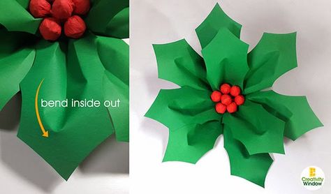 Christmas Paper Craft: How to Make Large Holly Berries (with Leaves) | CreativityWindow™ - CreativityWindow™ Origami Leaves, Holly And Ivy, Christmas Paper Craft, Holly Decorations, Christmas Wreath Craft, Traditional Christmas Decorations, Christmas Paper Crafts, Kid Art, Jolly Christmas