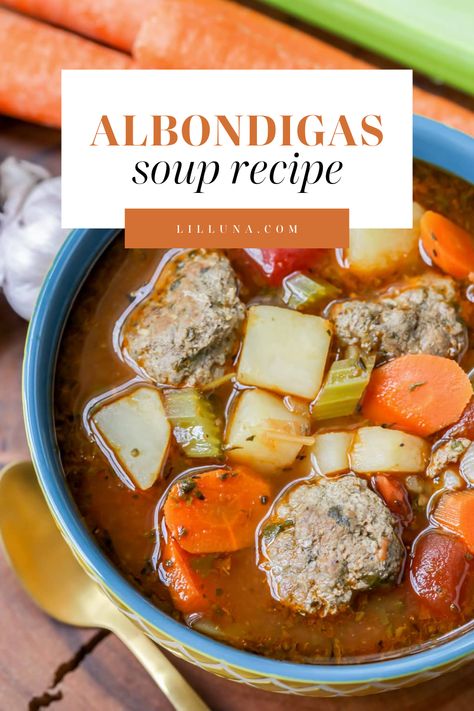 Albondigas is a delicious Mexican soup filled with meatballs, vegetables, and spices! It's easy, flavorful, and sure to be a favorite. #albondigassoup #albondigas #mexicansoup #mexican #soup Albondigas Soup Recipe Mexican, Healthy Delicious Soups, Albondigas Soup Recipe, Albondigas Soup, Mexican Soup Recipes, Recipe Mexican, Mexican Soup, Easter Dinner Recipes, Vegetable Beef Soup