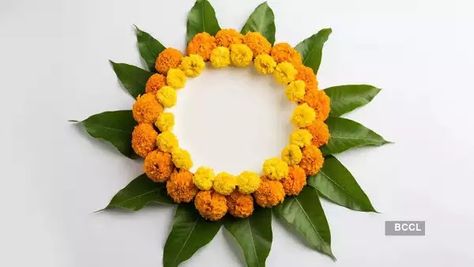 Diwali 2023: Eco-Friendly Rangoli Design Ideas Made Of Flowers Pasupu Decor, Flower Crafts Diy, Wedding Diy Flowers, Paper Flower Garland, Mango Leaves, Paper Flower Garlands, Diwali Decorations At Home, Housewarming Decorations, Diy Diwali Decorations