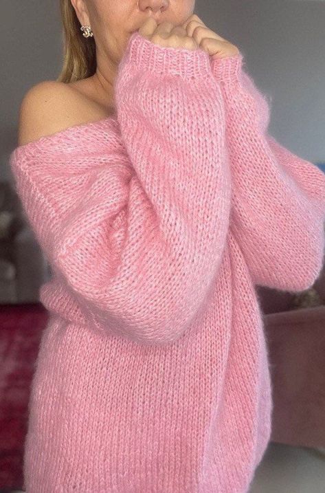 "OFF SHOULDER PINK MOHAIR SWEATER 💗 This pastel pink sweater is soft, chic and comfy! It is 100% hand knitted from mohair wool. COMPOSITION  * 100 % hand knit * Soft mohair  * Off shoulder * Plain design  SIZE The pink mohair sweater in the photos is ready for shipment and it is suitable those who wear size M.  The model in photos is 67\"/170 cm and size M. 🫧CARE * Hand wash highly recommended to use for a long last * In the washing machine, choose a delicate wool mood with cold water    temperature and the spin is on low * Do not bleach or iron * Dry flat" Pastel Pink Sweater, Pastel Sweaters, Mohair Jumpers, Open Shoulder Top, Pastel Sweater, Wool Gifts, Sweater Wool, Sweater For Women, Mohair Wool