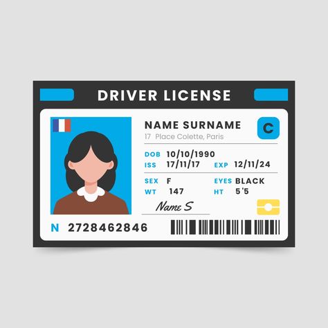 Driving License Template, Drivers Lisence, Driver License Template, Driver License, Certificates Online, Driving License, Birth Certificate, Flat Design, Eye Black